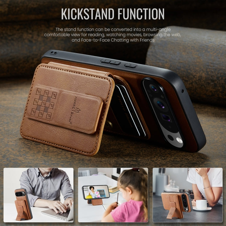 For Google Pixel 9 Pro XL Fierre Shann Cowhide Horizontal Flip Magnetic Card Holder Phone Case