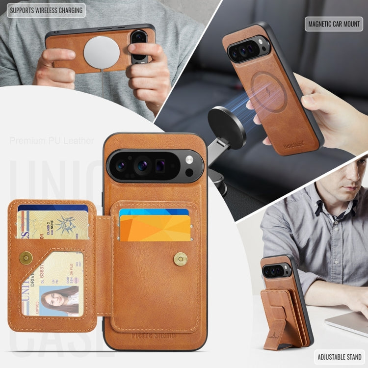 For Google Pixel 9 Pro XL Fierre Shann Cowhide Horizontal Flip Magnetic Card Holder Phone Case