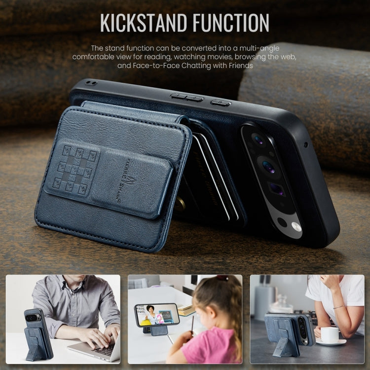 For Google Pixel 9 Pro XL Fierre Shann Cowhide Horizontal Flip Magnetic Card Holder Phone Case