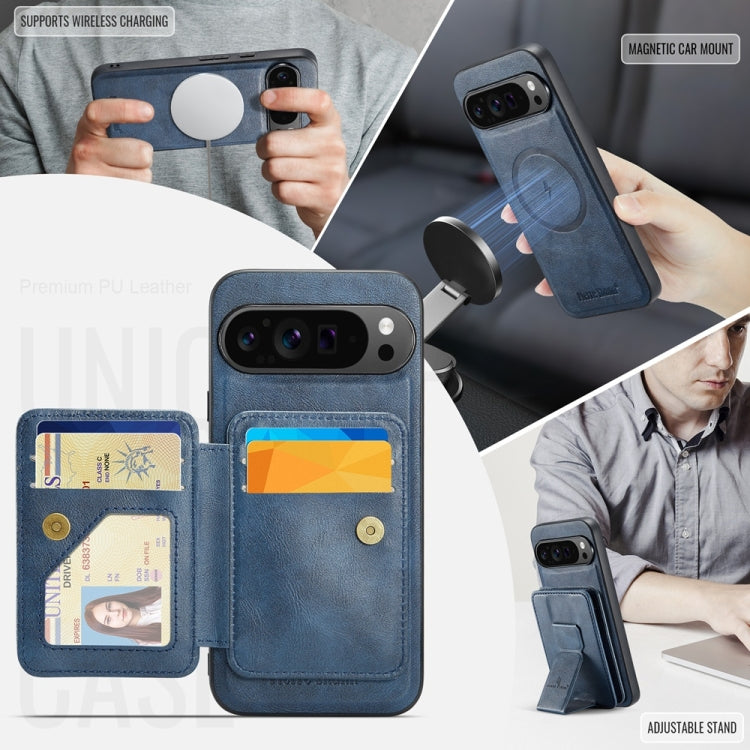 For Google Pixel 9 Pro XL Fierre Shann Cowhide Horizontal Flip Magnetic Card Holder Phone Case