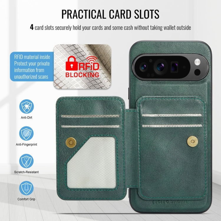 For Google Pixel 9 Pro XL Fierre Shann Cowhide Horizontal Flip Magnetic Card Holder Phone Case