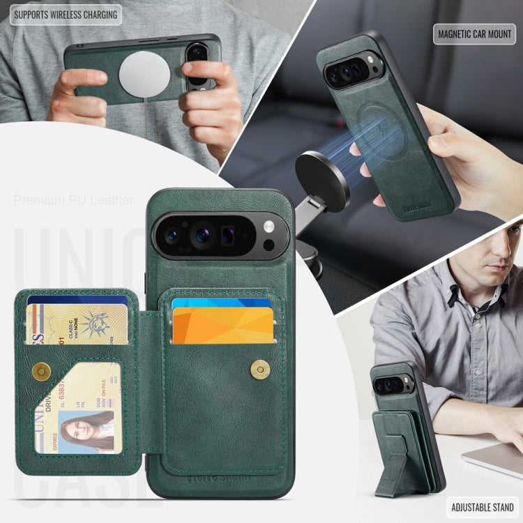 For Google Pixel 9 Pro XL Fierre Shann Cowhide Horizontal Flip Magnetic Card Holder Phone Case
