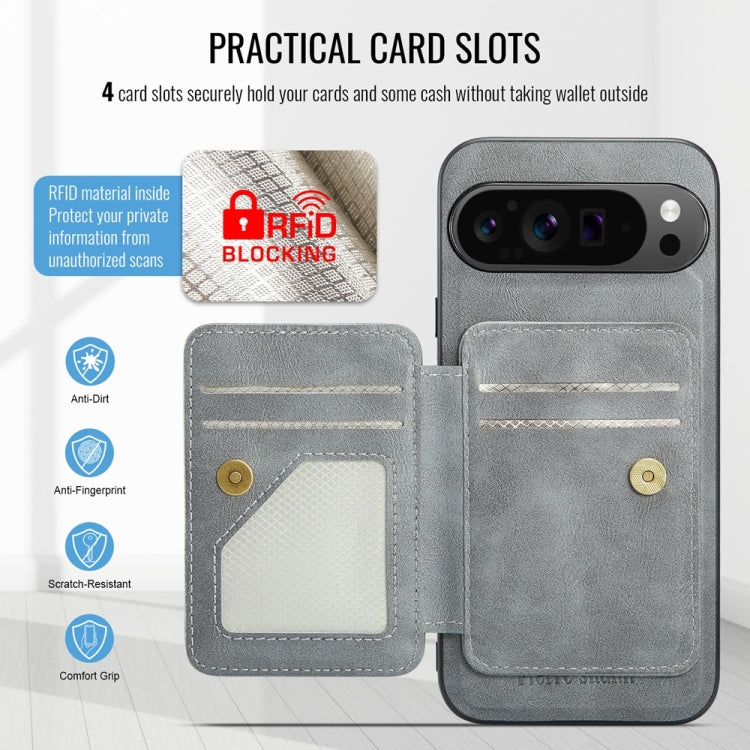 For Google Pixel 9 Pro XL Fierre Shann Cowhide Horizontal Flip Magnetic Card Holder Phone Case