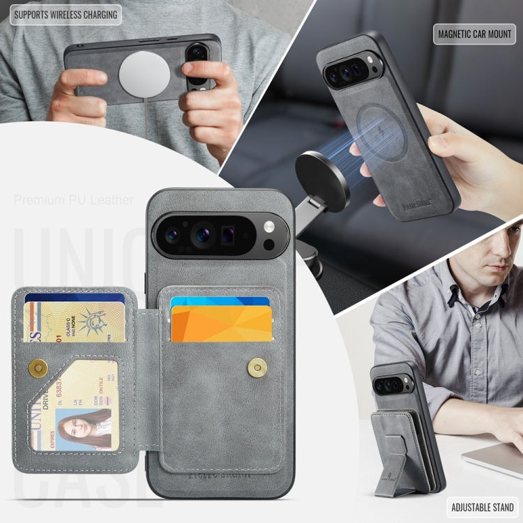 For Google Pixel 9 Pro XL Fierre Shann Cowhide Horizontal Flip Magnetic Card Holder Phone Case