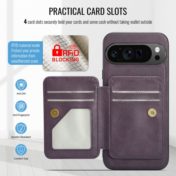 For Google Pixel 9 Pro XL Fierre Shann Cowhide Horizontal Flip Magnetic Card Holder Phone Case