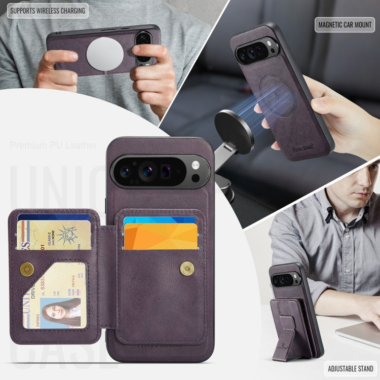 For Google Pixel 9 Pro XL Fierre Shann Cowhide Horizontal Flip Magnetic Card Holder Phone Case