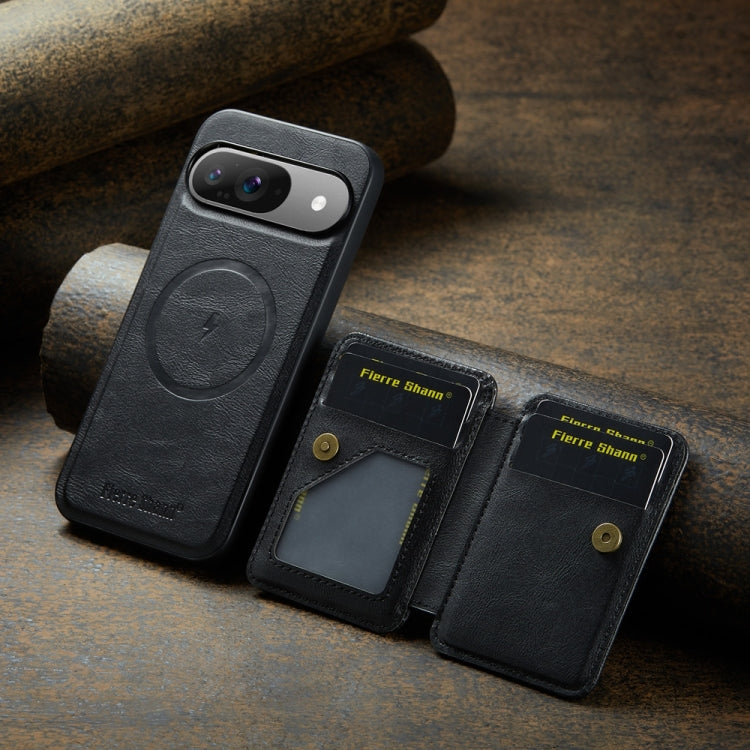 For Google Pixel 9 / 9 Pro Fierre Shann Cowhide Horizontal Flip Magnetic Card Holder Phone Case