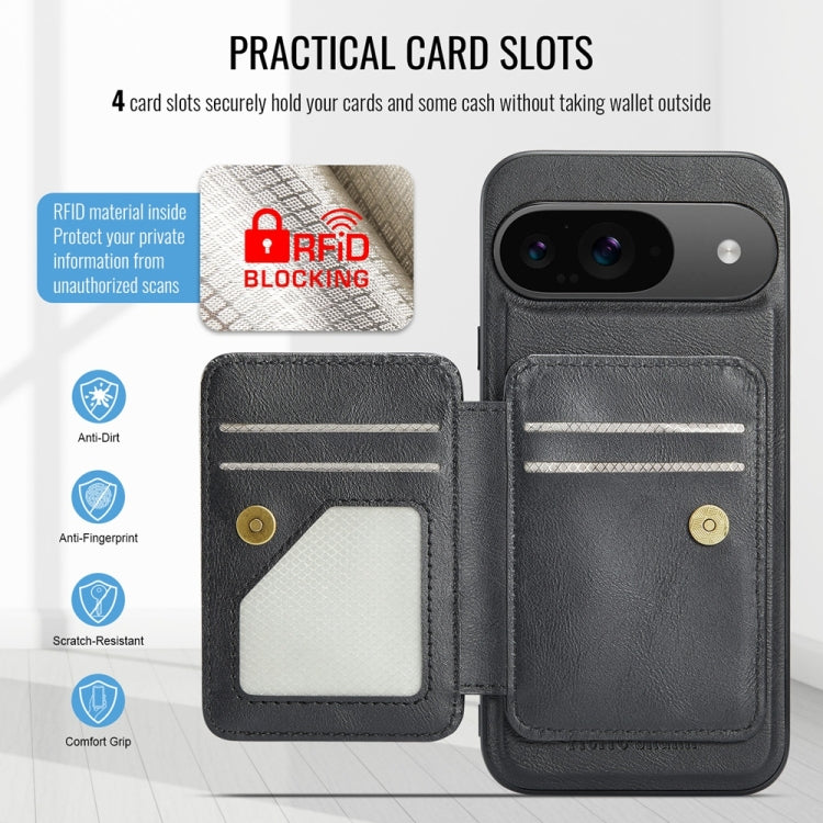 For Google Pixel 9 / 9 Pro Fierre Shann Cowhide Horizontal Flip Magnetic Card Holder Phone Case