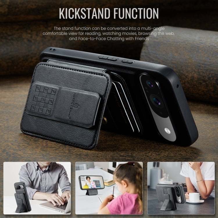 For Google Pixel 9 / 9 Pro Fierre Shann Cowhide Horizontal Flip Magnetic Card Holder Phone Case