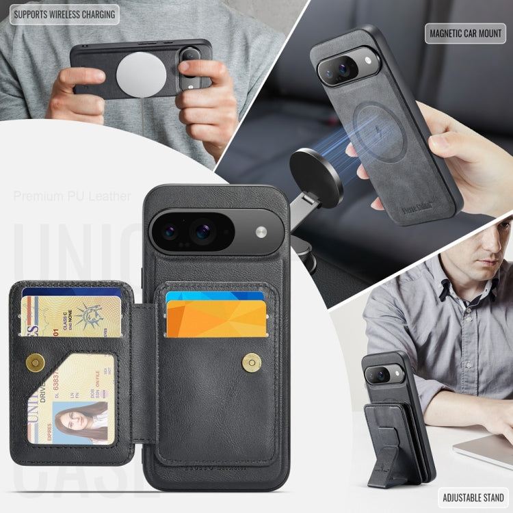 For Google Pixel 9 / 9 Pro Fierre Shann Cowhide Horizontal Flip Magnetic Card Holder Phone Case