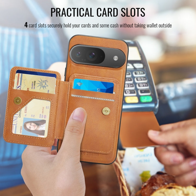 For Google Pixel 9 / 9 Pro Fierre Shann Cowhide Horizontal Flip Magnetic Card Holder Phone Case