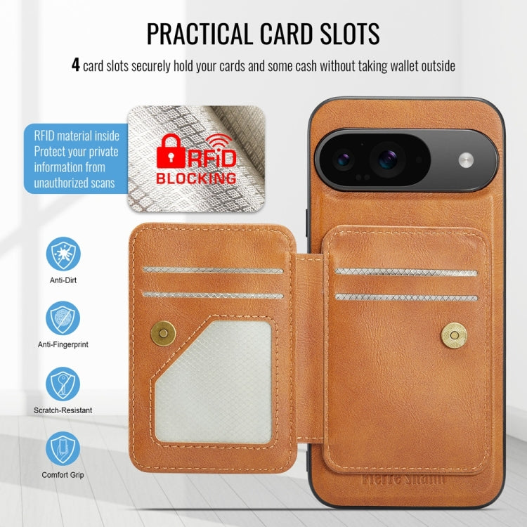 For Google Pixel 9 / 9 Pro Fierre Shann Cowhide Horizontal Flip Magnetic Card Holder Phone Case