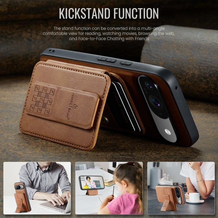 For Google Pixel 9 / 9 Pro Fierre Shann Cowhide Horizontal Flip Magnetic Card Holder Phone Case