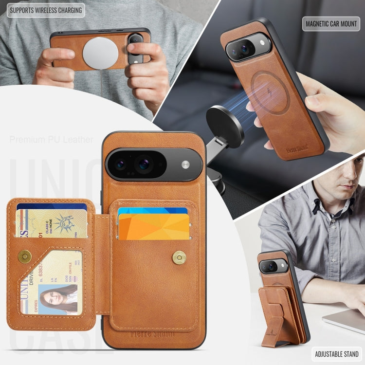 For Google Pixel 9 / 9 Pro Fierre Shann Cowhide Horizontal Flip Magnetic Card Holder Phone Case