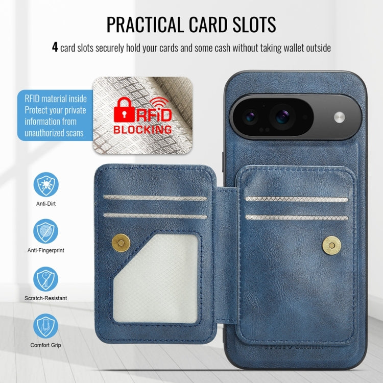 For Google Pixel 9 / 9 Pro Fierre Shann Cowhide Horizontal Flip Magnetic Card Holder Phone Case