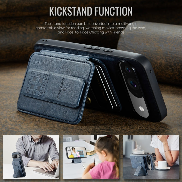 For Google Pixel 9 / 9 Pro Fierre Shann Cowhide Horizontal Flip Magnetic Card Holder Phone Case