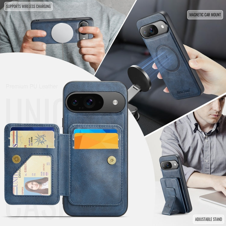 For Google Pixel 9 / 9 Pro Fierre Shann Cowhide Horizontal Flip Magnetic Card Holder Phone Case