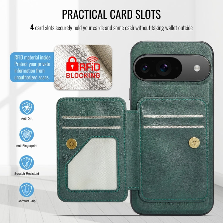 For Google Pixel 9 / 9 Pro Fierre Shann Cowhide Horizontal Flip Magnetic Card Holder Phone Case