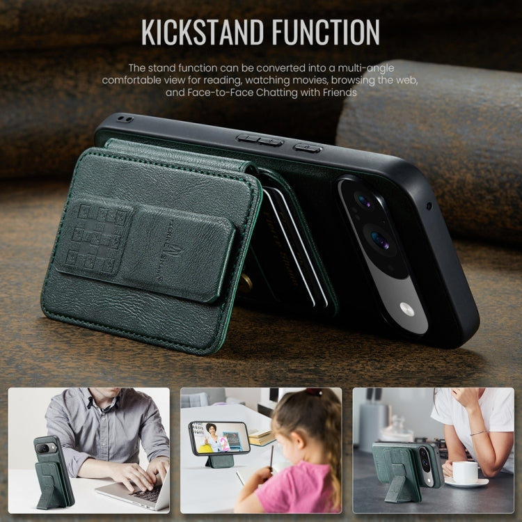 For Google Pixel 9 / 9 Pro Fierre Shann Cowhide Horizontal Flip Magnetic Card Holder Phone Case