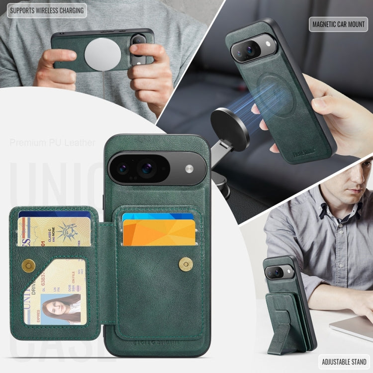 For Google Pixel 9 / 9 Pro Fierre Shann Cowhide Horizontal Flip Magnetic Card Holder Phone Case