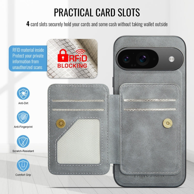 For Google Pixel 9 / 9 Pro Fierre Shann Cowhide Horizontal Flip Magnetic Card Holder Phone Case