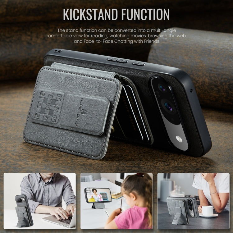 For Google Pixel 9 / 9 Pro Fierre Shann Cowhide Horizontal Flip Magnetic Card Holder Phone Case