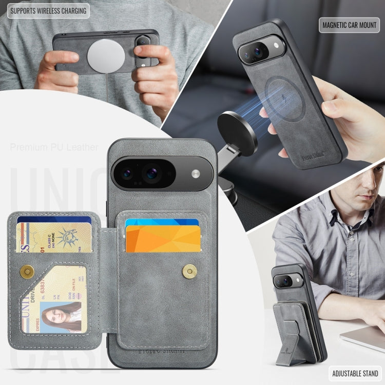 For Google Pixel 9 / 9 Pro Fierre Shann Cowhide Horizontal Flip Magnetic Card Holder Phone Case