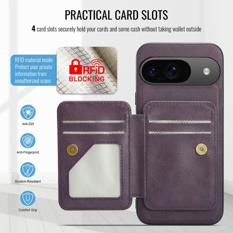 For Google Pixel 9 / 9 Pro Fierre Shann Cowhide Horizontal Flip Magnetic Card Holder Phone Case