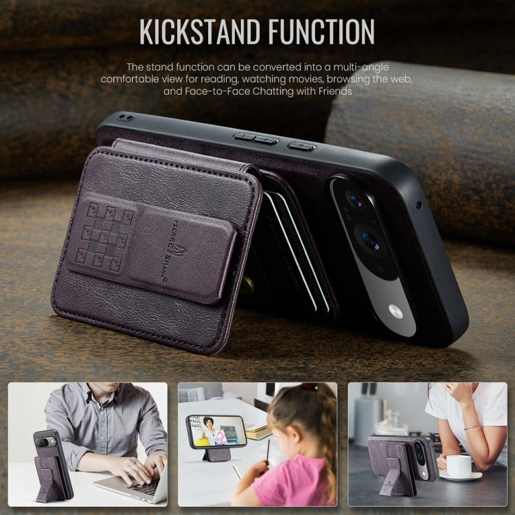 For Google Pixel 9 / 9 Pro Fierre Shann Cowhide Horizontal Flip Magnetic Card Holder Phone Case