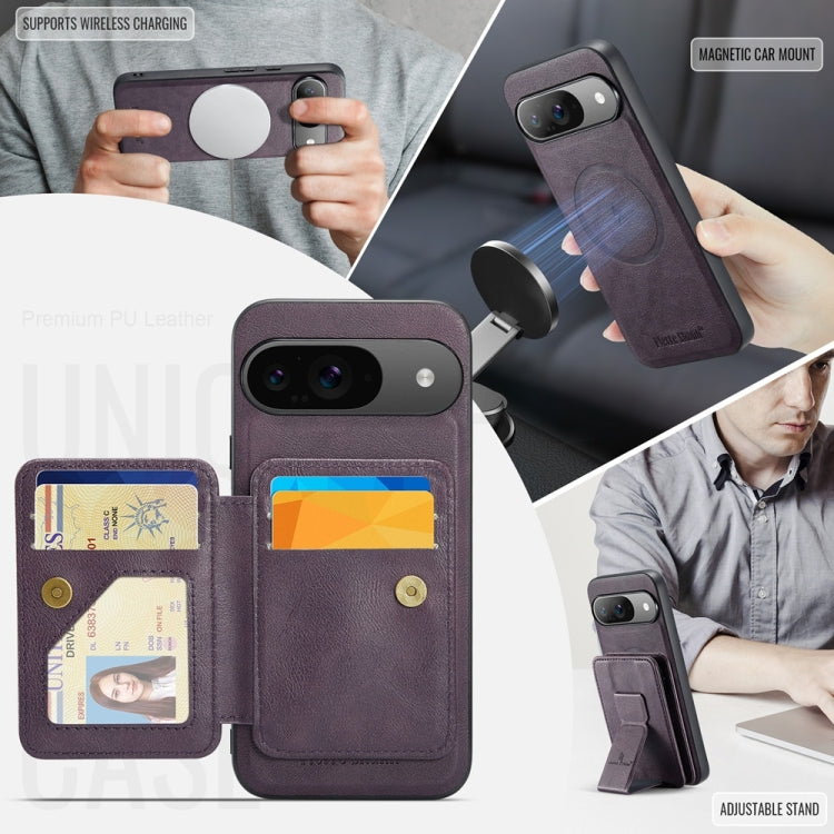 For Google Pixel 9 / 9 Pro Fierre Shann Cowhide Horizontal Flip Magnetic Card Holder Phone Case