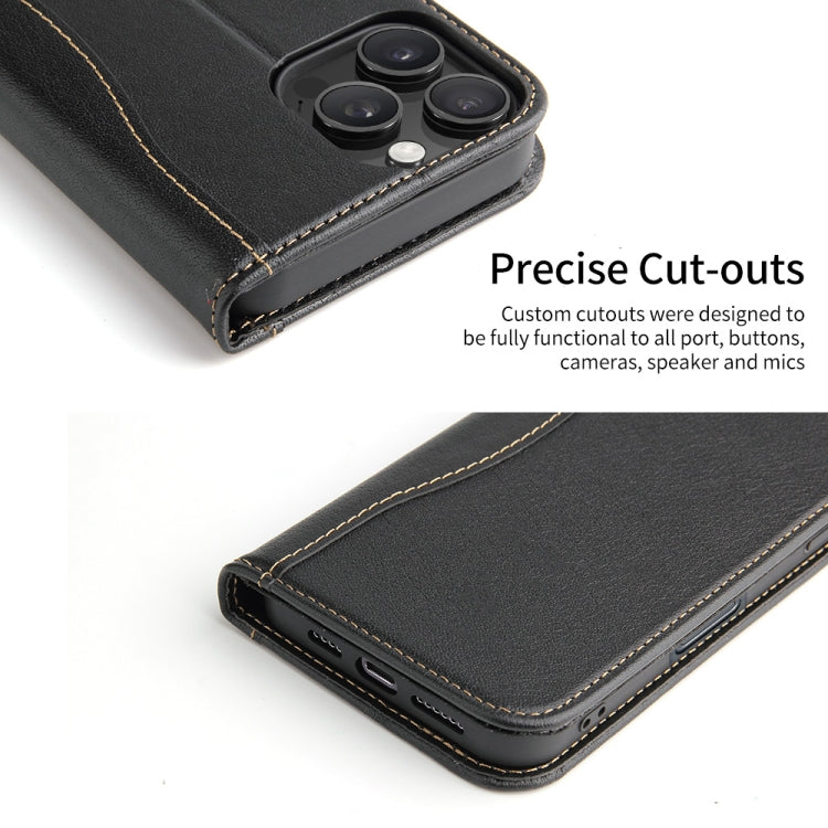 For iPhone 16 Pro Max Fierre Shann Cowhide Leather Flip Leather Phone Case