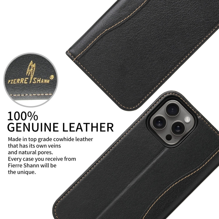 For iPhone 16 Pro Max Fierre Shann Cowhide Leather Flip Leather Phone Case