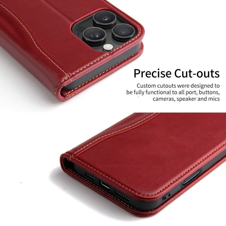 For iPhone 16 Pro Max Fierre Shann Cowhide Leather Flip Leather Phone Case