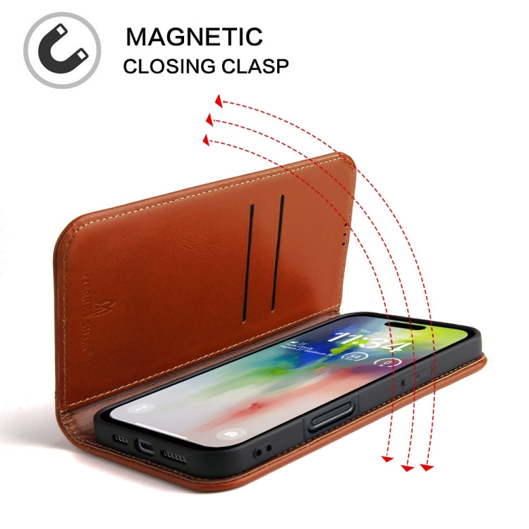 For iPhone 16 Pro Max Fierre Shann Cowhide Leather Flip Leather Phone Case