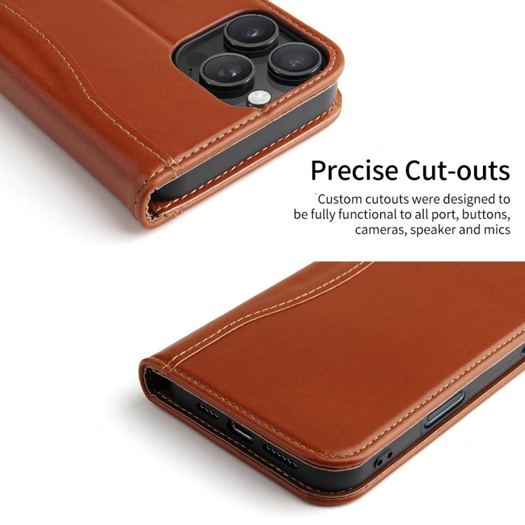 For iPhone 16 Pro Max Fierre Shann Cowhide Leather Flip Leather Phone Case