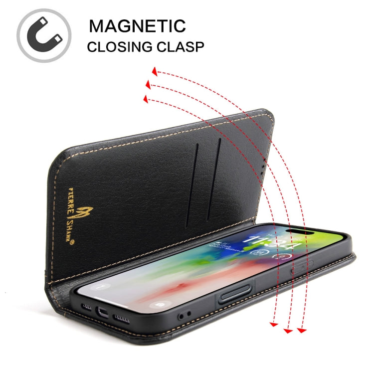 For iPhone 16 Pro Fierre Shann Cowhide Leather Flip Leather Phone Case