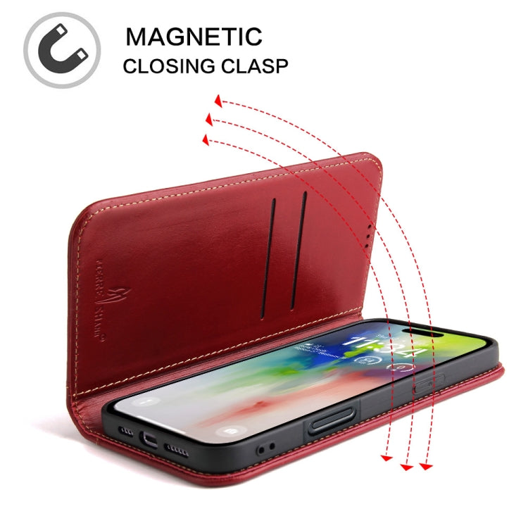 For iPhone 16 Pro Fierre Shann Cowhide Leather Flip Leather Phone Case