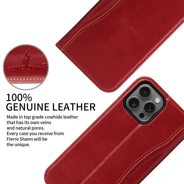 For iPhone 16 Pro Fierre Shann Cowhide Leather Flip Leather Phone Case