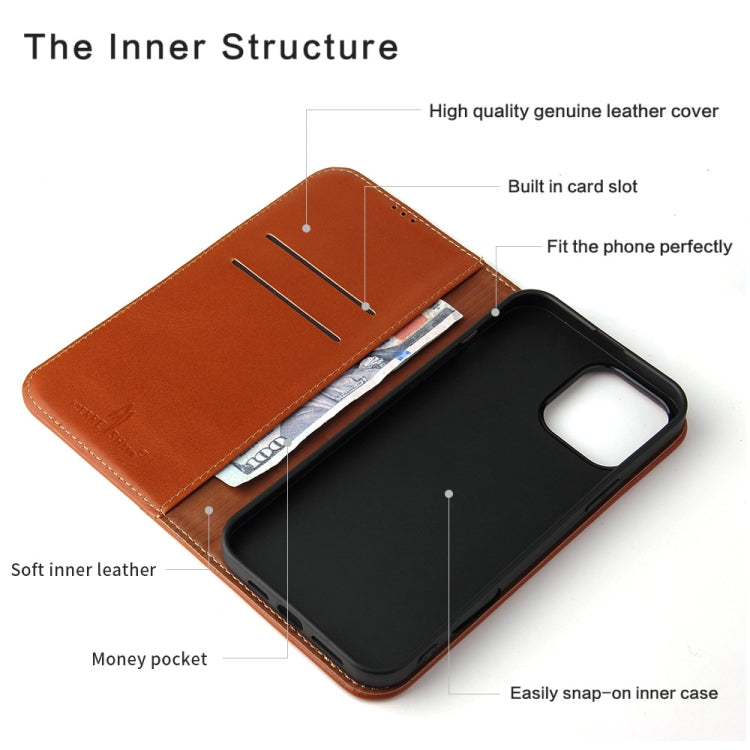 For iPhone 16 Pro Fierre Shann Cowhide Leather Flip Leather Phone Case
