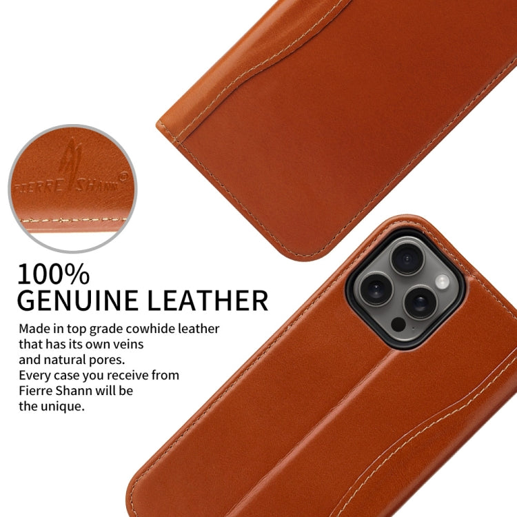 For iPhone 16 Pro Fierre Shann Cowhide Leather Flip Leather Phone Case