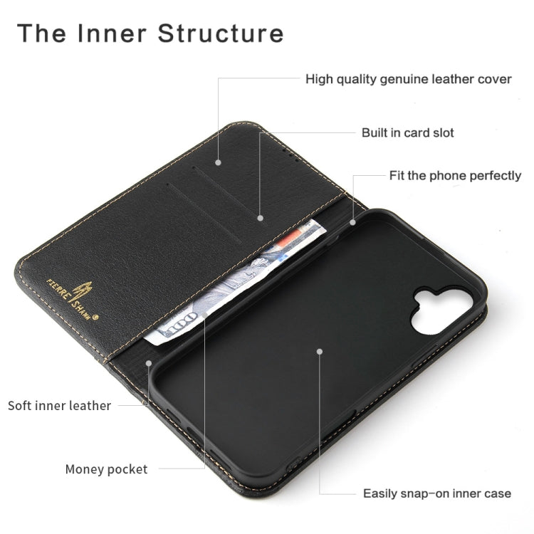 For iPhone 16 Plus Fierre Shann Cowhide Leather Flip Leather Phone Case