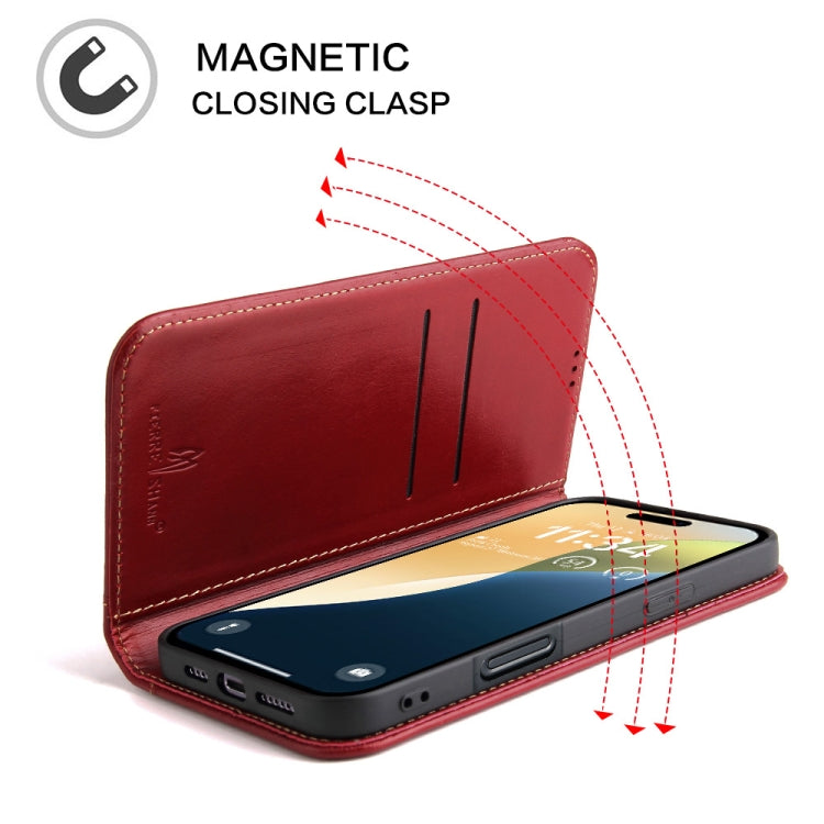For iPhone 16 Plus Fierre Shann Cowhide Leather Flip Leather Phone Case