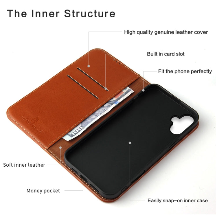 For iPhone 16 Plus Fierre Shann Cowhide Leather Flip Leather Phone Case