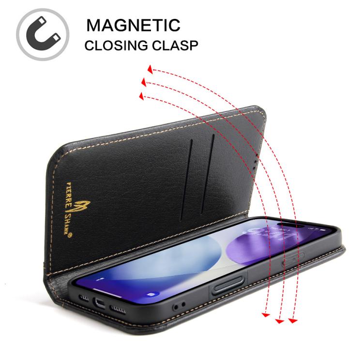 For iPhone 17 Pro Fierre Shann Cowhide Leather Flip Leather Phone Case