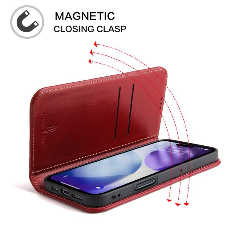 For iPhone 17 Pro Fierre Shann Cowhide Leather Flip Leather Phone Case