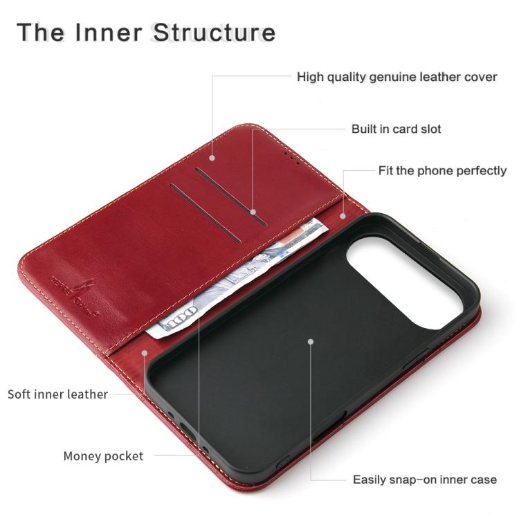 For iPhone Air Fierre Shann Cowhide Leather Flip Leather Phone Case