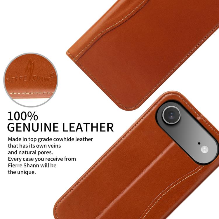 For iPhone Air Fierre Shann Cowhide Leather Flip Leather Phone Case