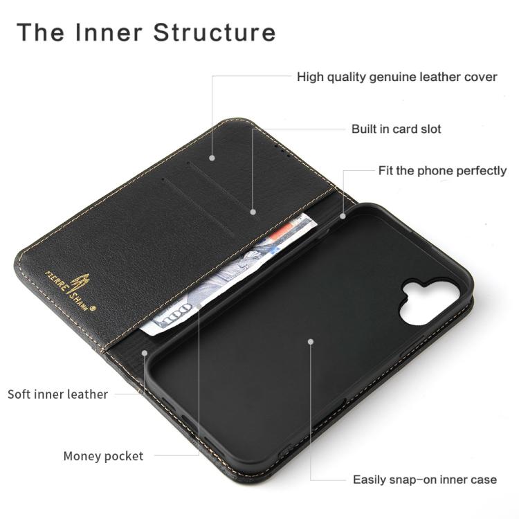 For iPhone 17 Fierre Shann Cowhide Leather Flip Leather Phone Case