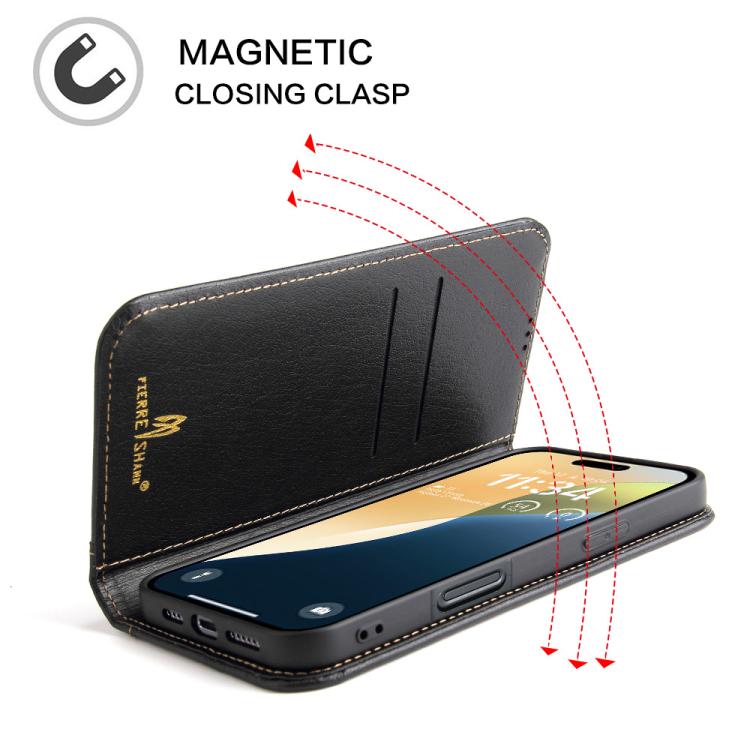 For iPhone 17 Fierre Shann Cowhide Leather Flip Leather Phone Case