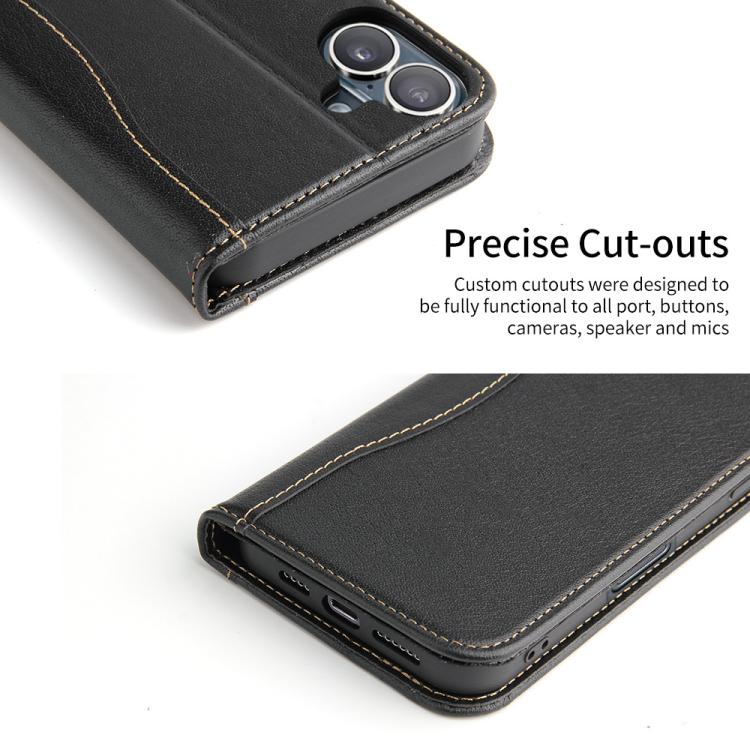 For iPhone 17 Fierre Shann Cowhide Leather Flip Leather Phone Case